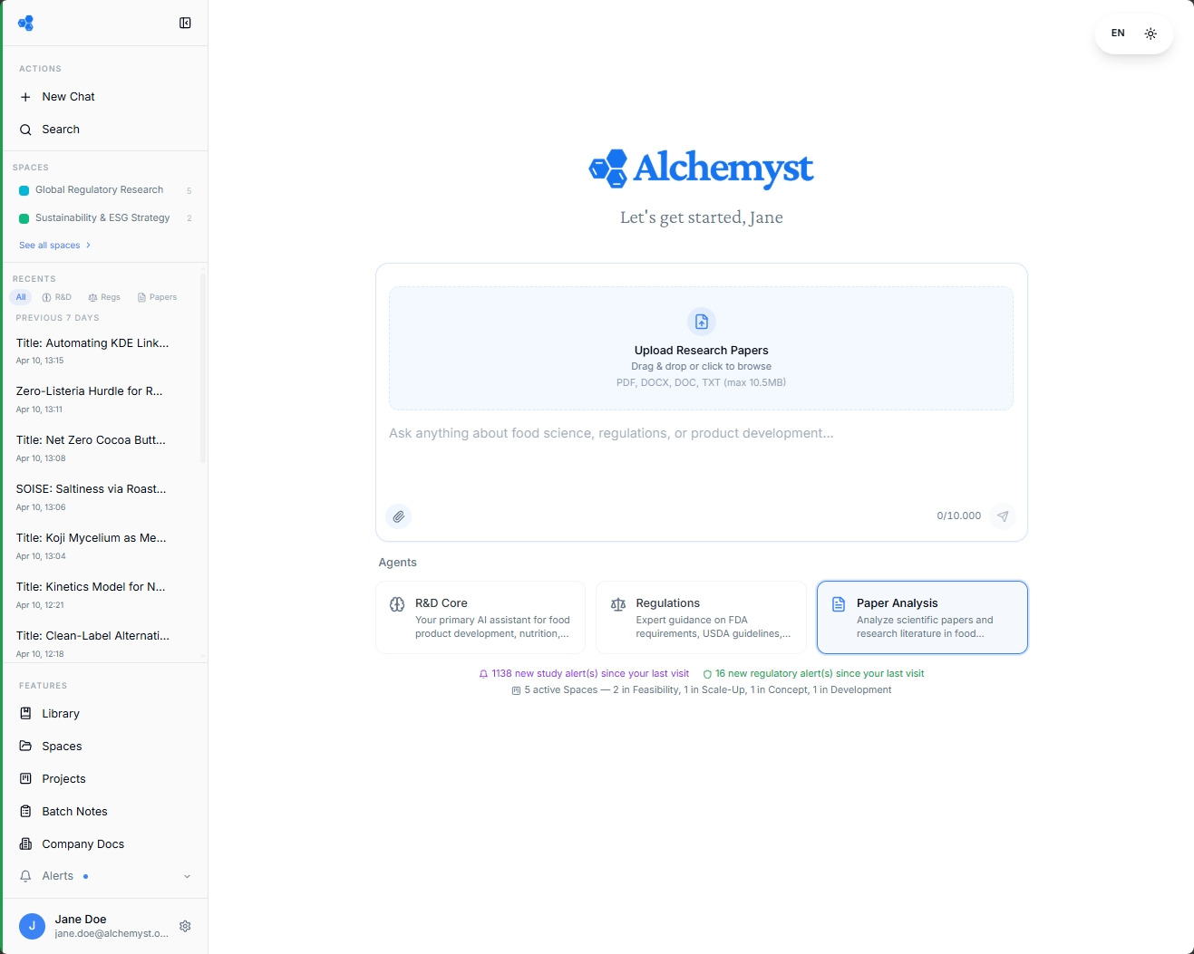 Alchemyst Paper Analysis interface
