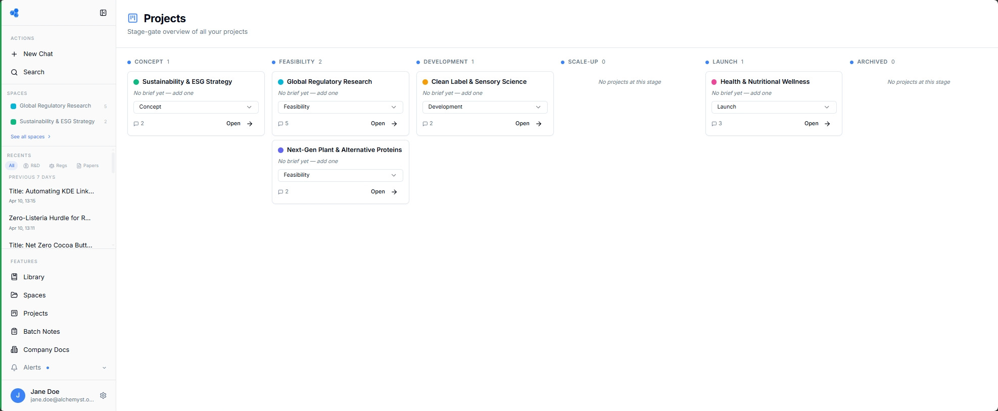Stage-Gate project kanban view