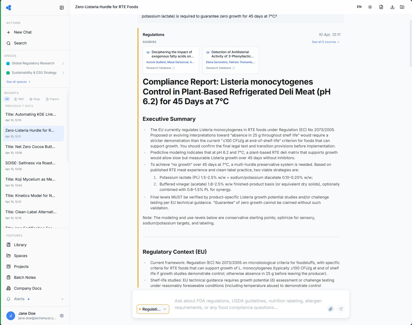 Regulatory Advisor response view